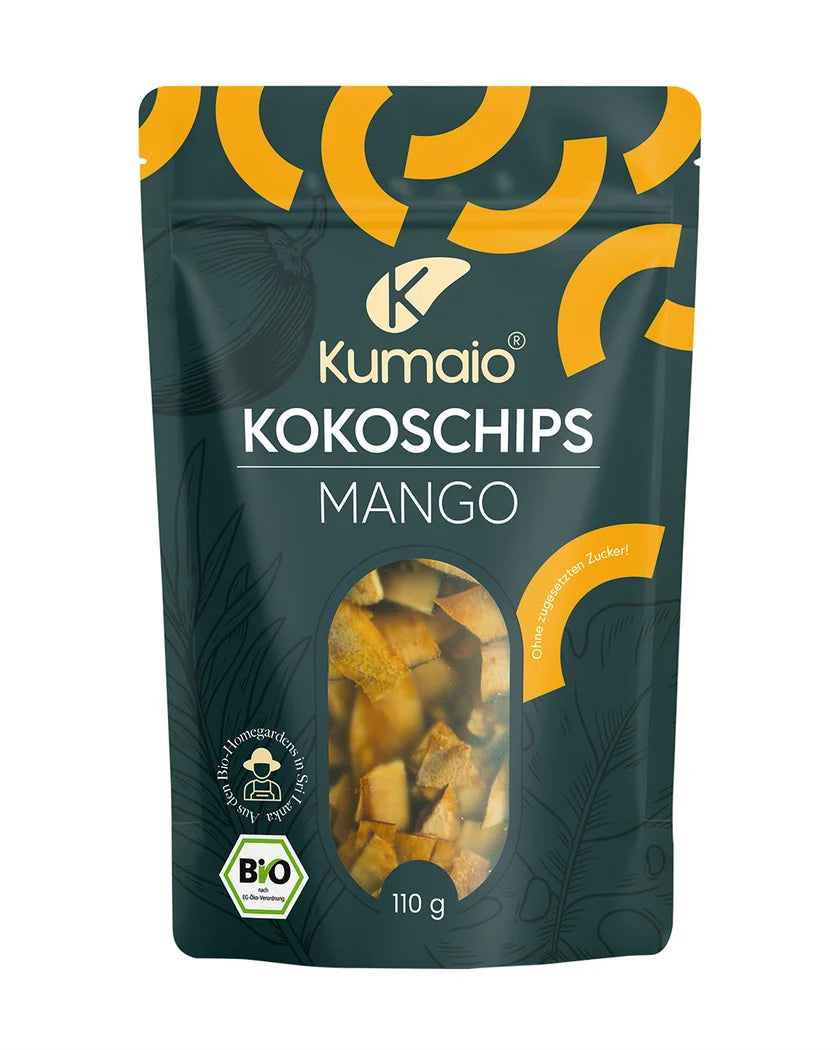 Kumaio Bio Kokoschips Mango 110g – Knuspriger Kokossnack